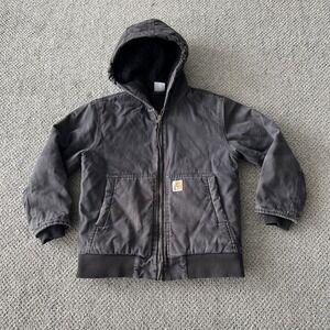 Kids Carhartt Hooded Jacket. Vintage . Gray Wash. Size 10/12. Y2K Hoodie Coat